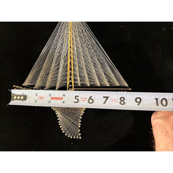 VTG Mid Century 3D String Art Nail Sail Boat Ship Wall Wood Frame 15x14” Velvet - Picture 10 of 16